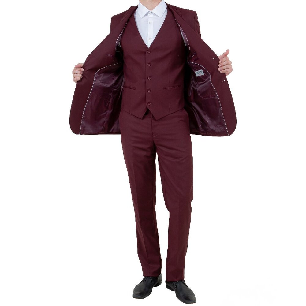 Solid Burgundy 3 Piece Slim Fit Tazzio Men's Suit